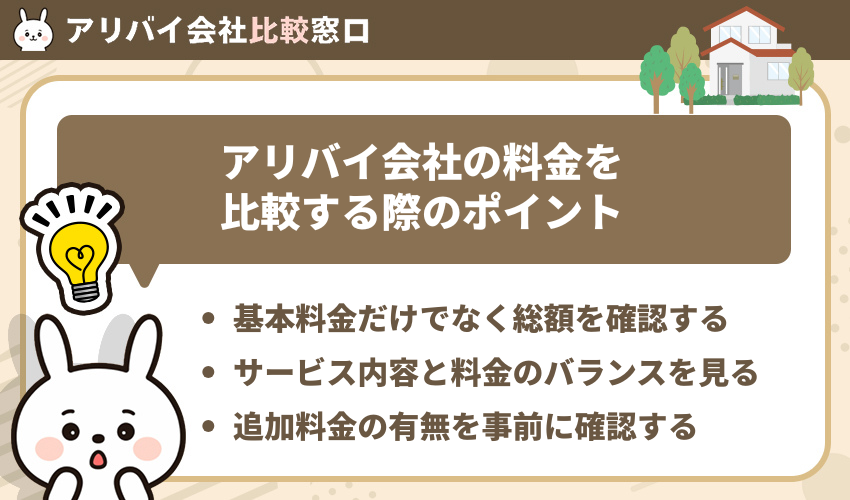 アリバイ会社の料金を比較する際のポイント
