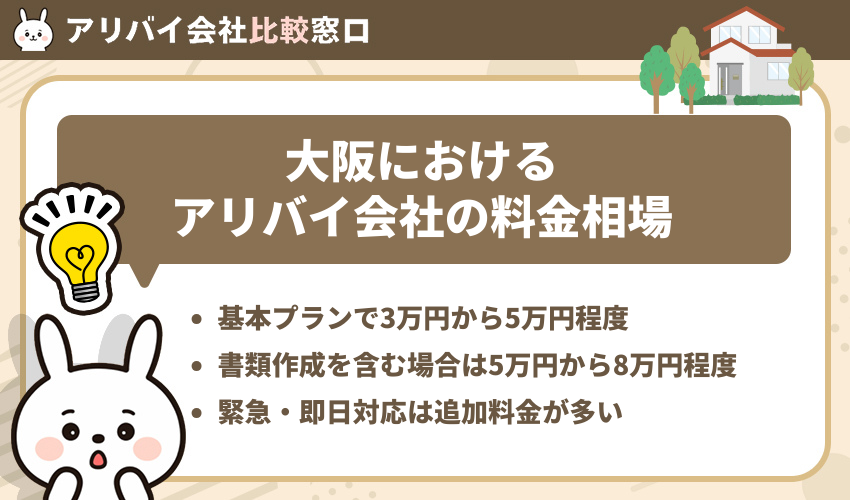 大阪におけるアリバイ会社の料金相場