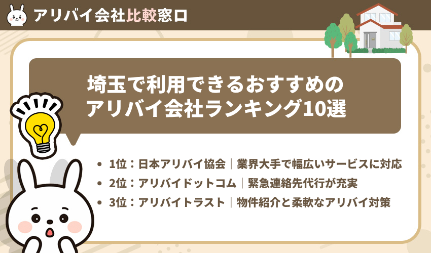 埼玉で利用できるおすすめのアリバイ会社ランキング10選