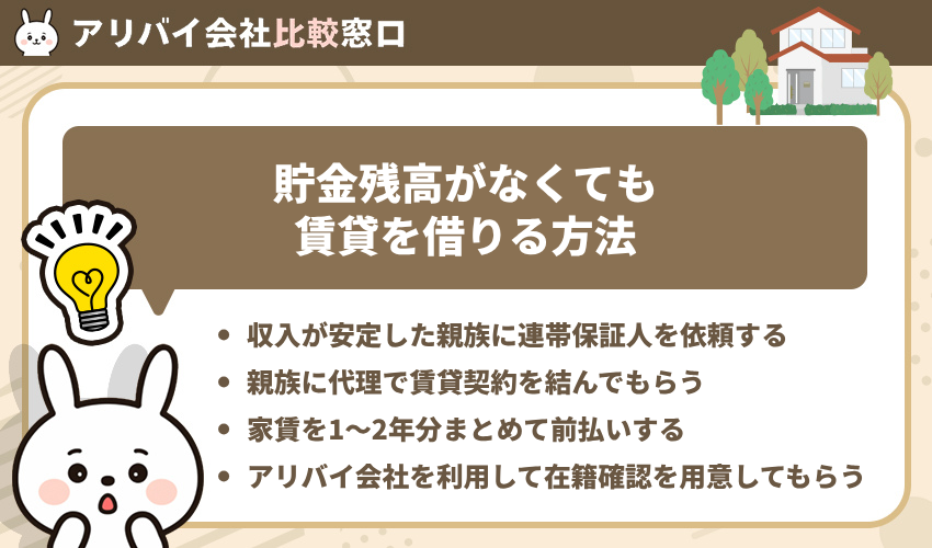 貯金残高がなくても賃貸を借りる方法