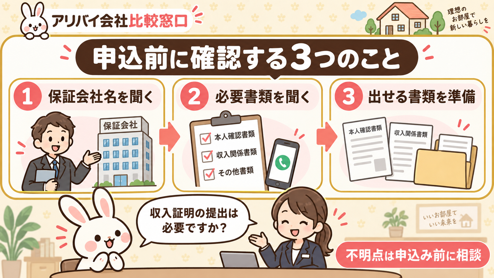 まとめ：入居審査で収入証明がいらないか確かめるために最初にやるべきこと