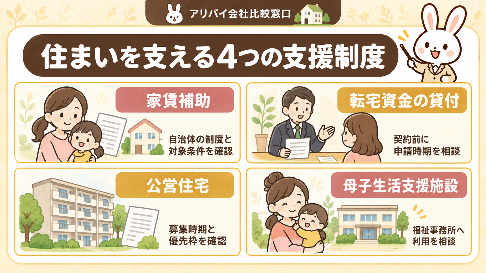 シングルマザーが賃貸で利用できる家賃補助などの支援制度